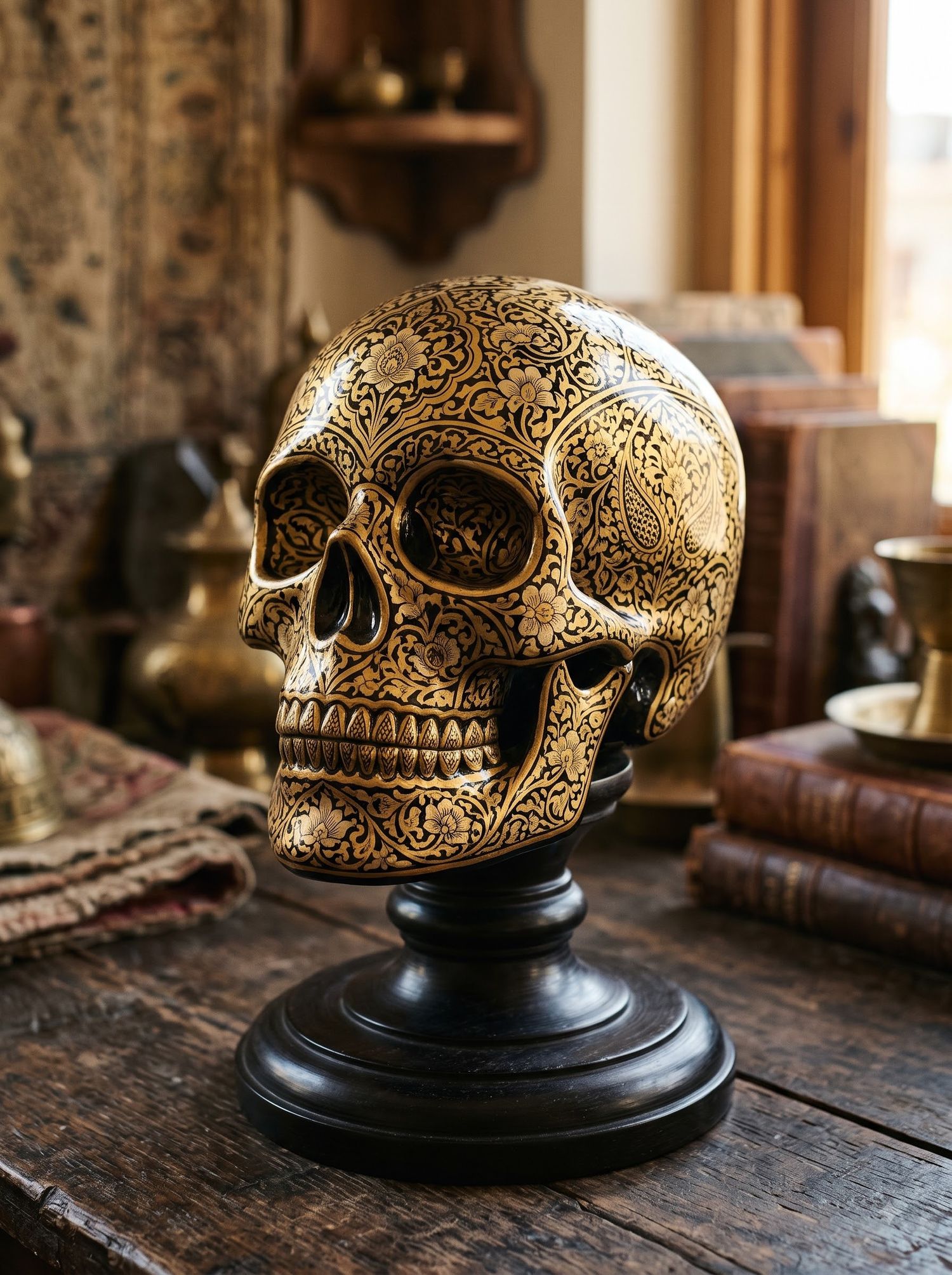 Kashmiri Papier-Mache Life-Size Skull (Hand-Painted)
