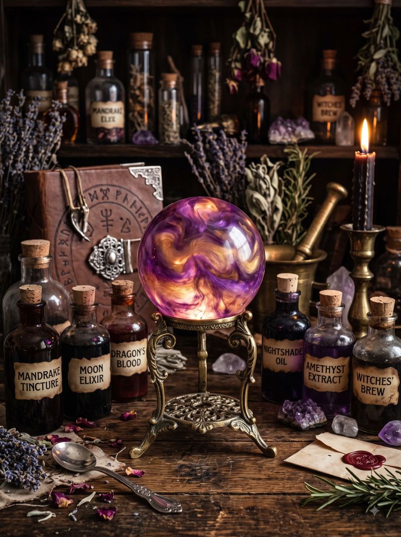 Resin Crystal Ball & 'Potion Bottle' Witch Set