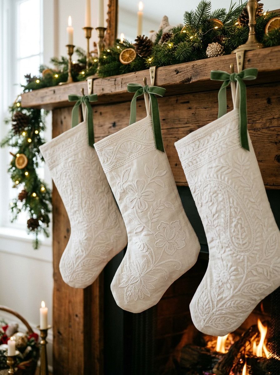Chikankari White-Work Christmas Stockings