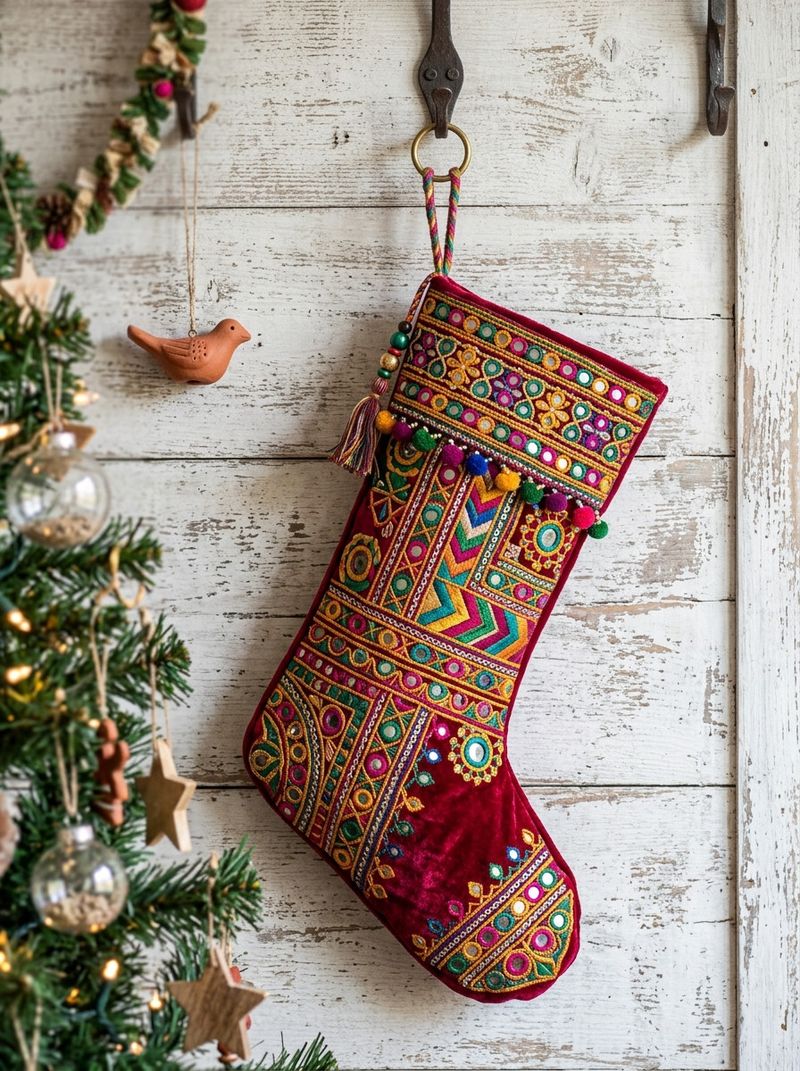 Kutch Mirror-Work Embroidered Velvet Stocking