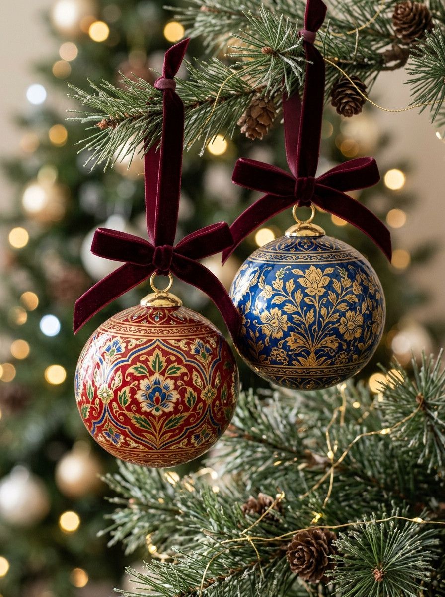 Kashmiri Papier-Mache Hand-Painted Baubles (Biodegradable)