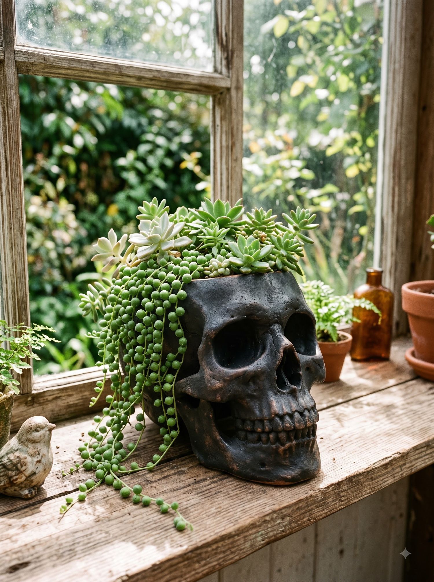 Blackened Terracotta Skull Succulent Planter