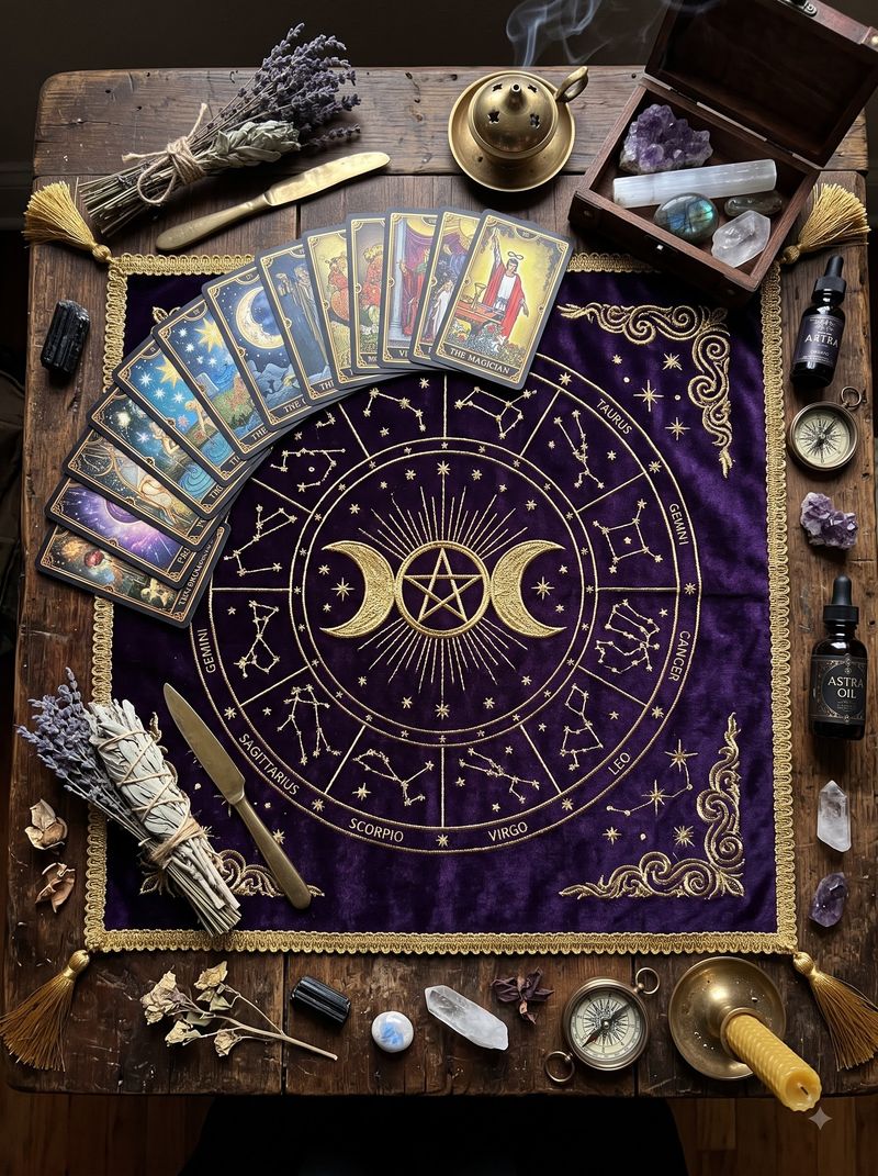 Hand-Embroidered Tarot / Altar Cloth (Witchcore)