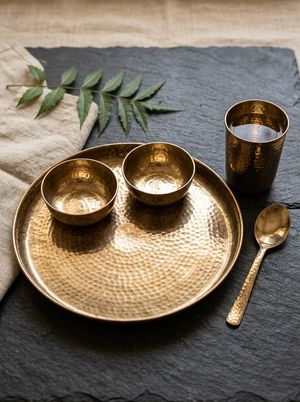 Hand-Beaten Kansa (Bronze) Ayurvedic Thali Dinner Set