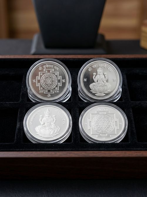 Pure Silver Kuber-Lakshmi Yantra Coin Set (Capsule Pack)
