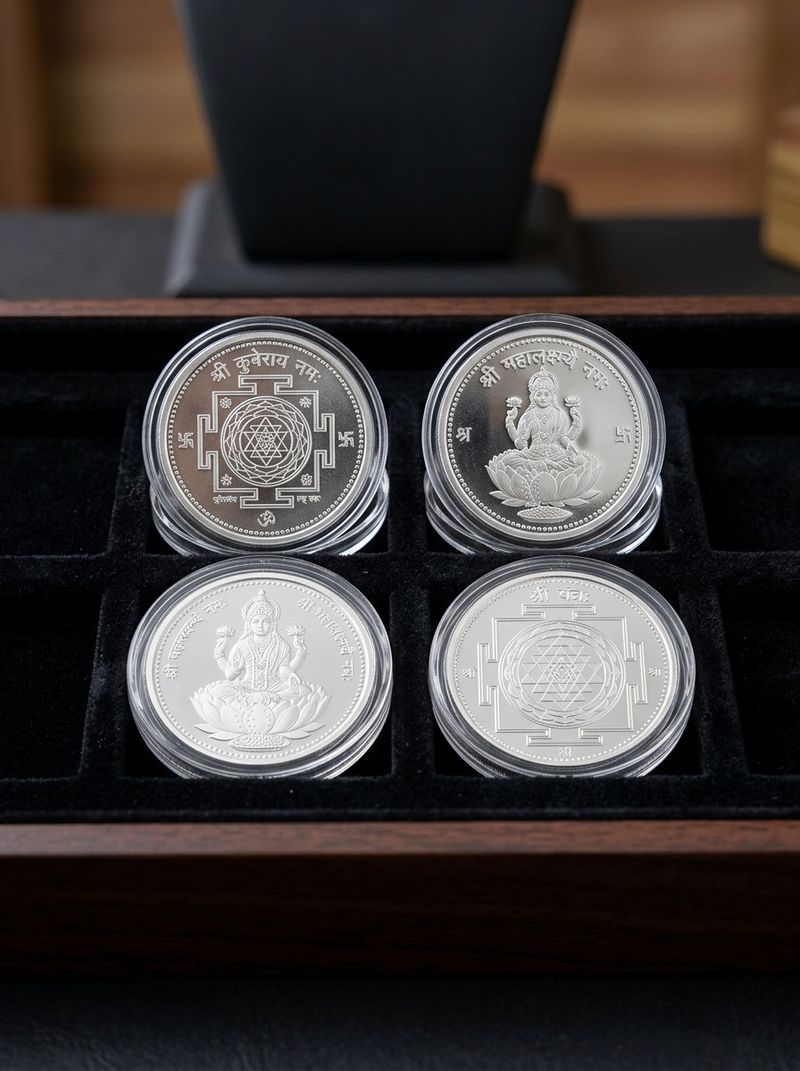 Pure Silver Kuber-Lakshmi Yantra Coin Set (Capsule Pack)