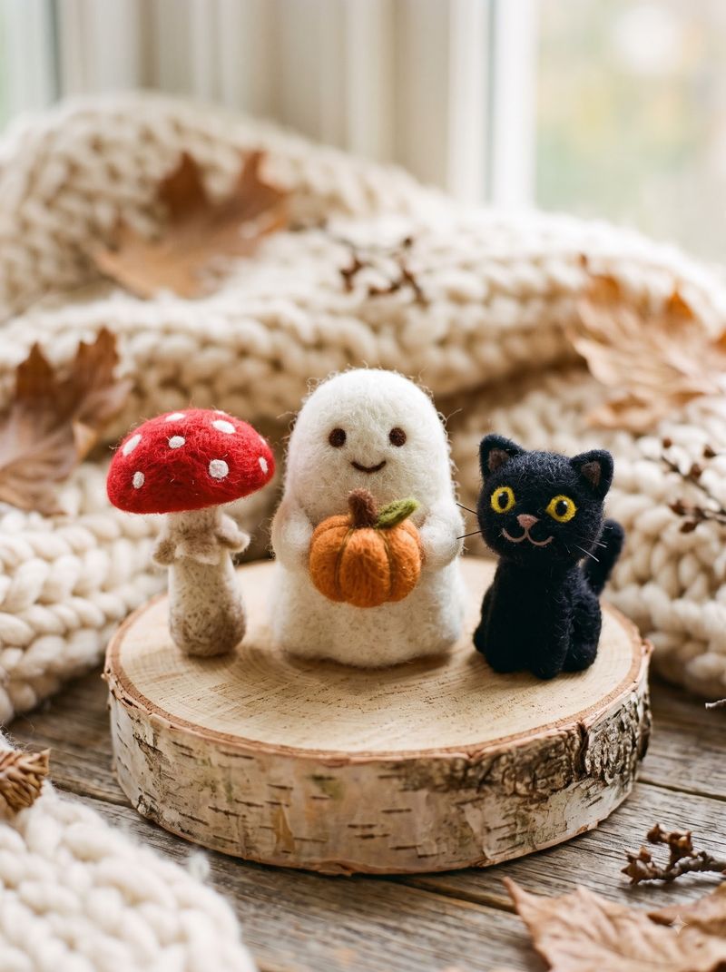 Needle-Felted Wool Spooky Characters (Ghost / Black Cat)