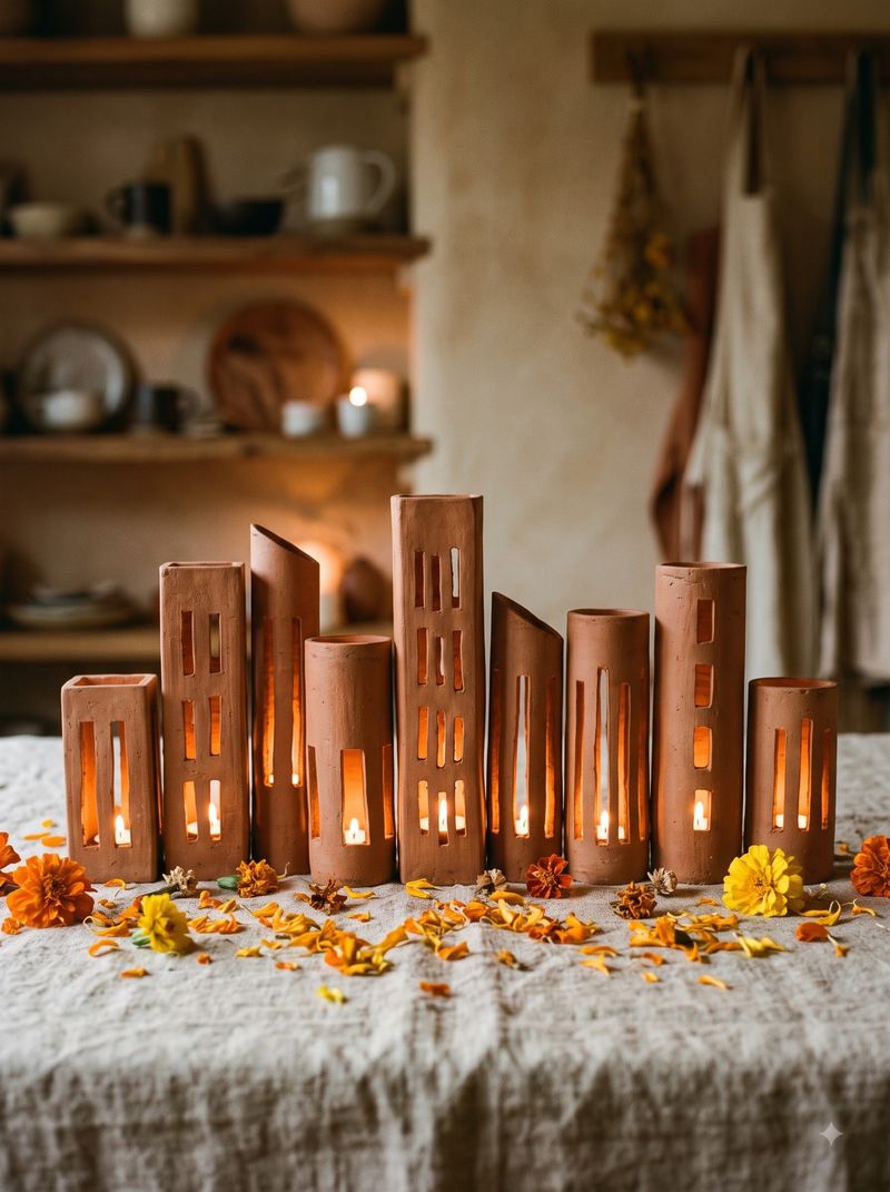 Terracotta Minimalist 'Diwali Skyline' Tealight Set