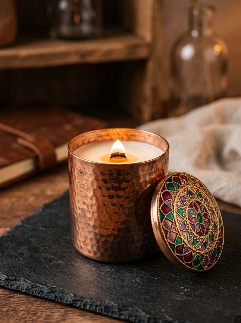 Copper-Enamel Refillable 'Abundance' Candle Vessel