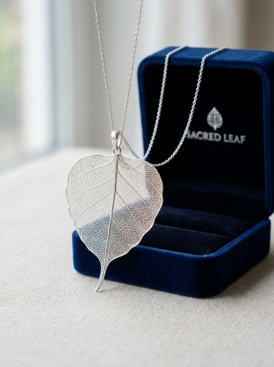 Silver-Dipped Real Peepal (Bodhi) Leaf Art & Pendant