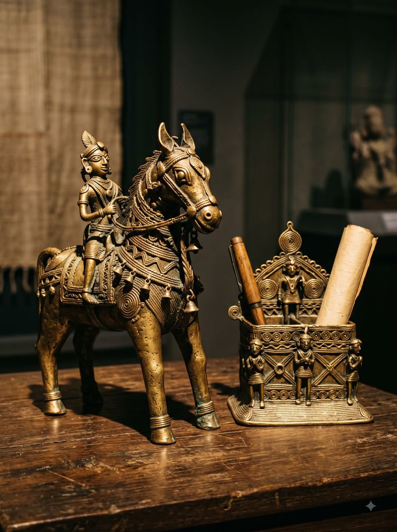 Dhokra Tribal Brass Figurine & Pen Stand (GI Lost-Wax)