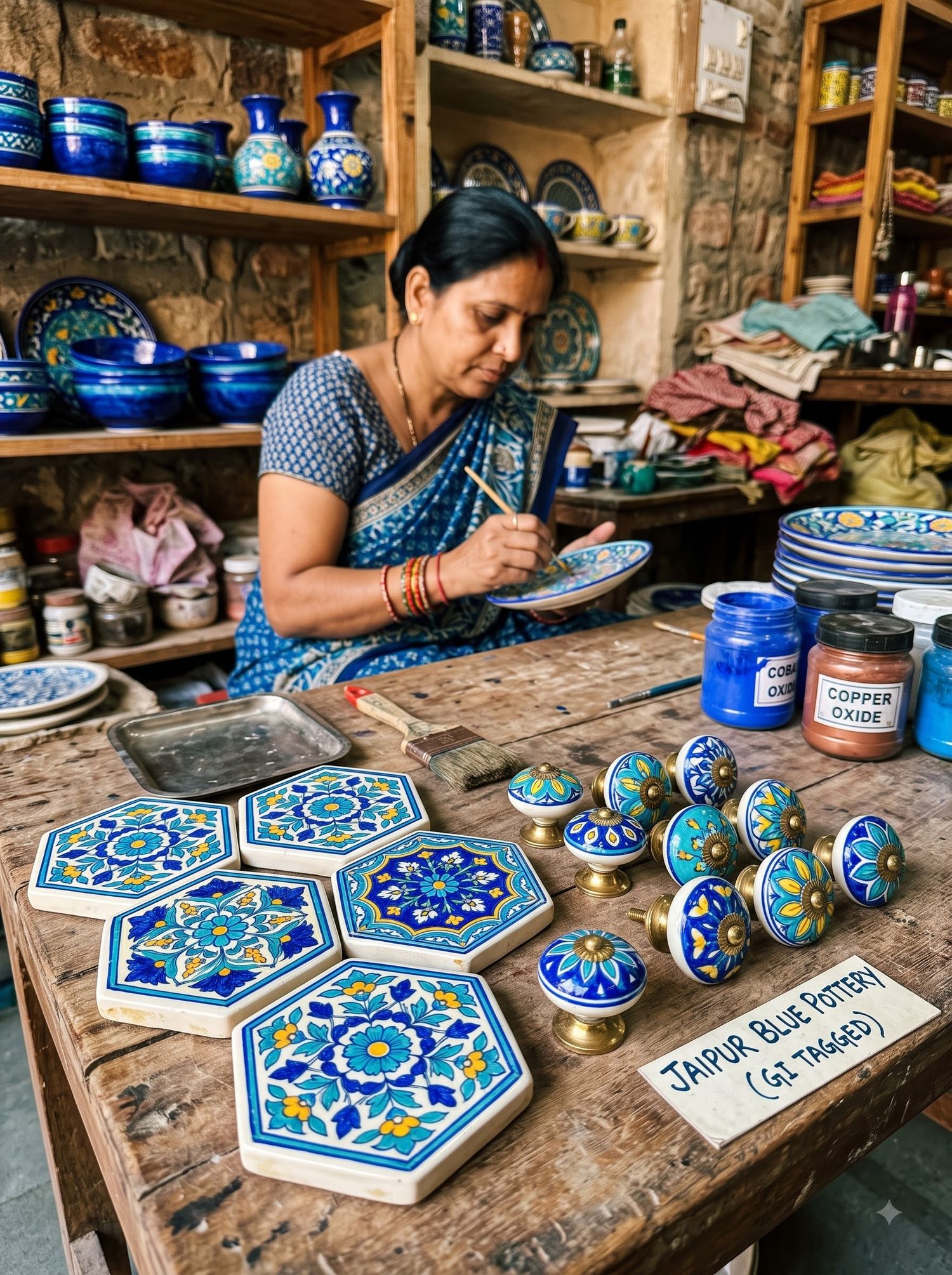 Jaipur Blue Pottery Coasters & Cabinet Knobs (GI)