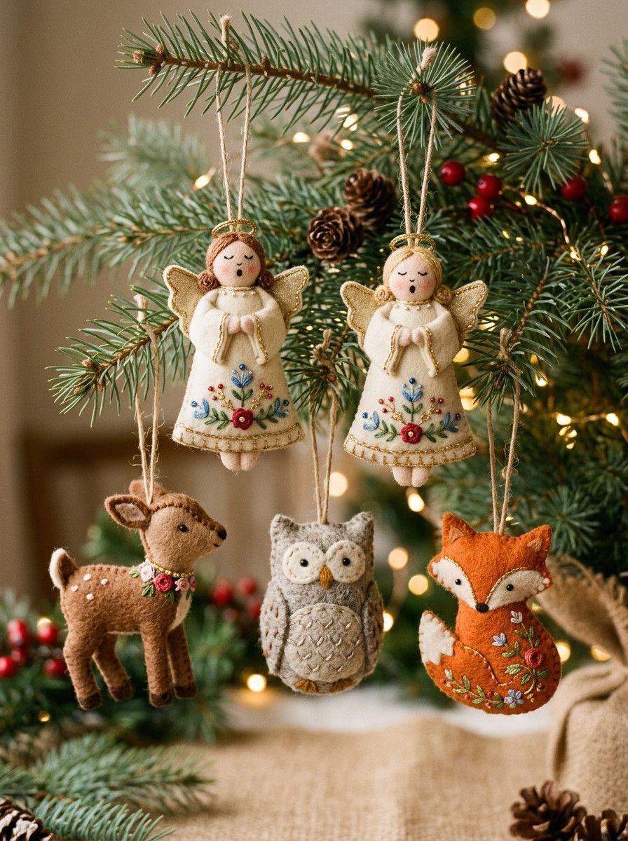 Felt Hand-Embroidered Nativity / Angel Ornaments