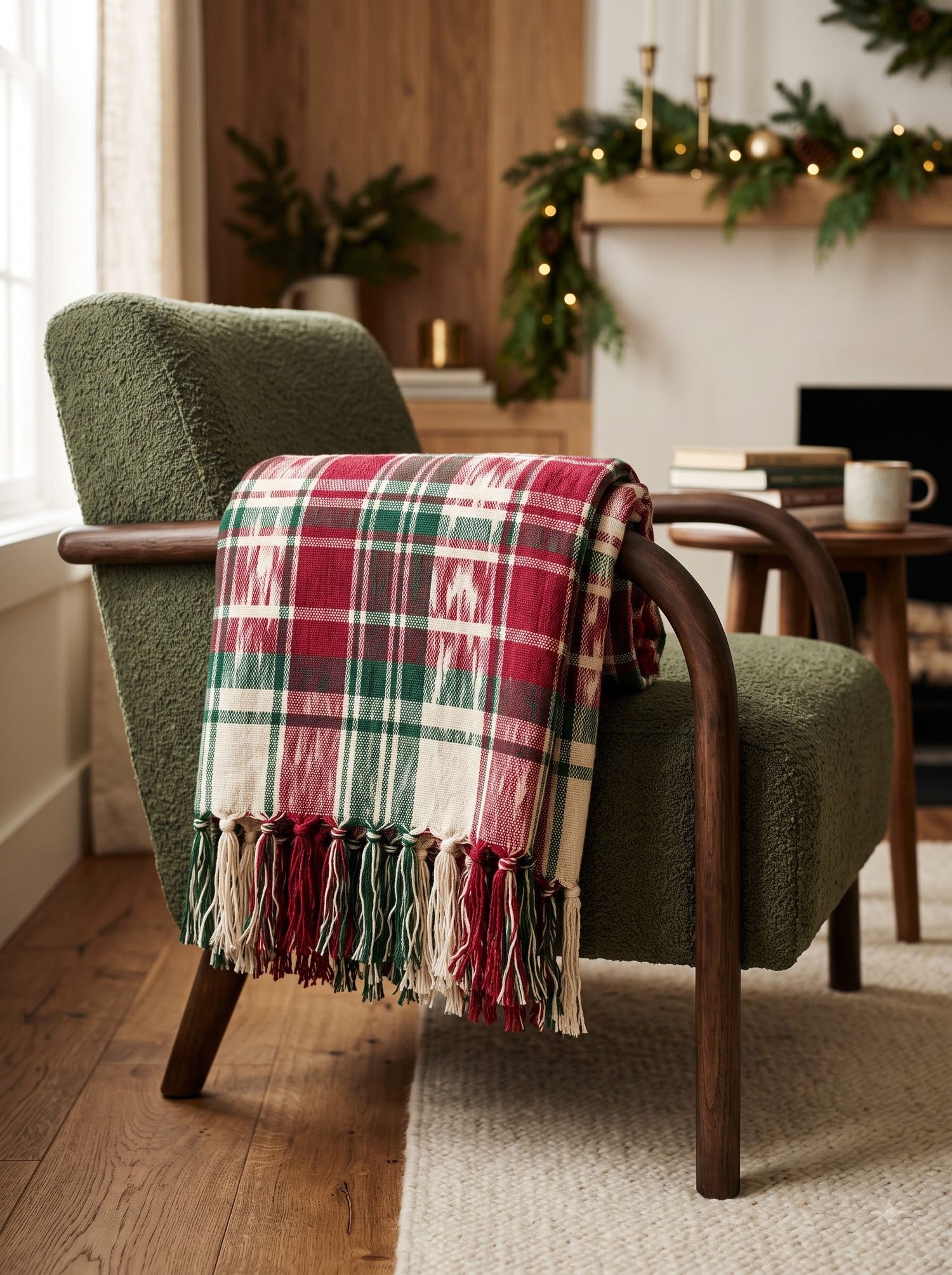 Handloom Ikat 'Christmas Tartan' Throw Blanket