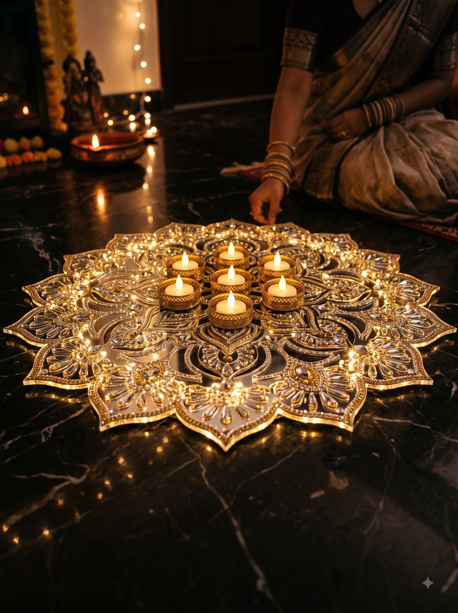 Reusable LED Acrylic Rangoli Mat / Smart Diya Set
