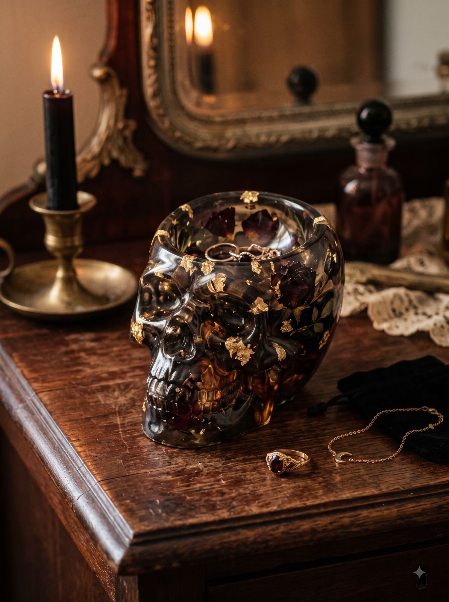 Resin Gothic Skull Trinket Dish / Ring Holder
