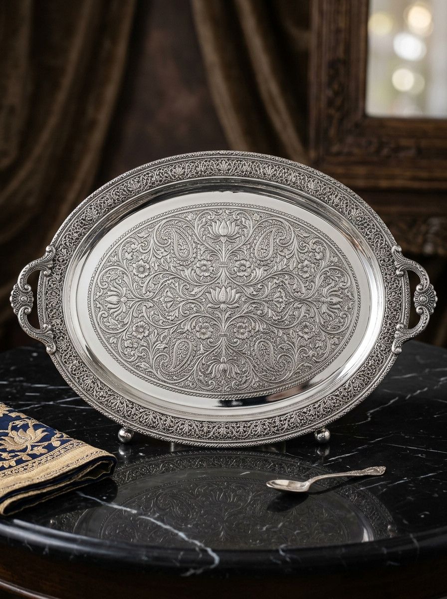 German-Silver Embossed Gifting / Serving Tray