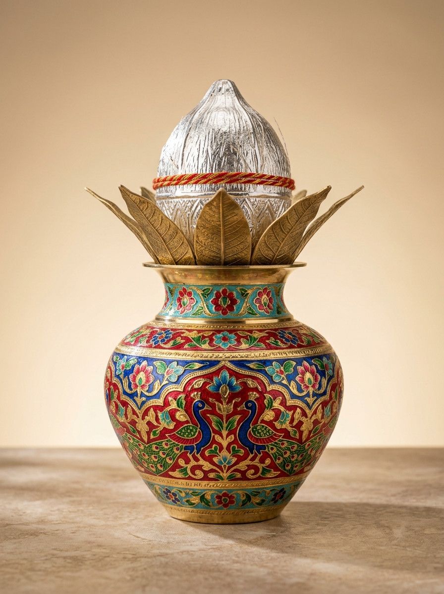 Meenakari Enamel Brass Kuber Kalash (Wealth Pot)