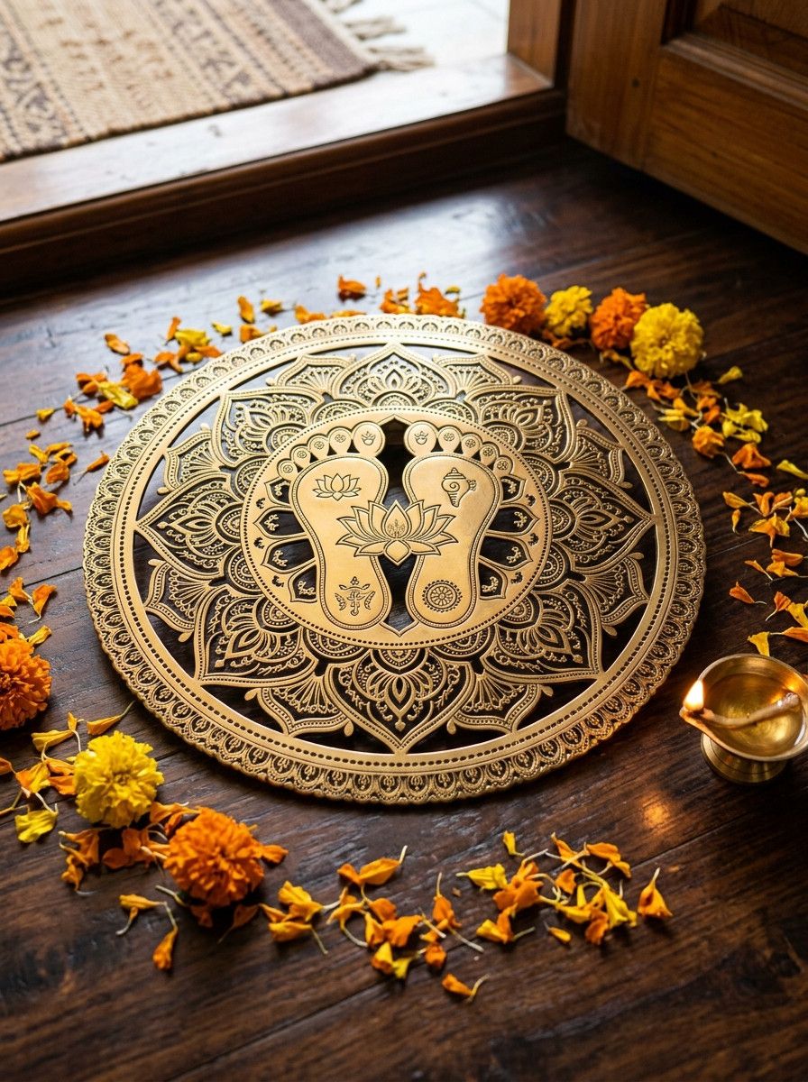Brass Laser-Cut 'Shubh Labh / Lakshmi Charan' Doorway Art