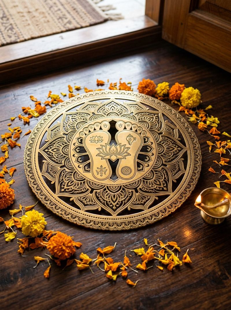 Brass Laser-Cut 'Shubh Labh / Lakshmi Charan' Doorway Art