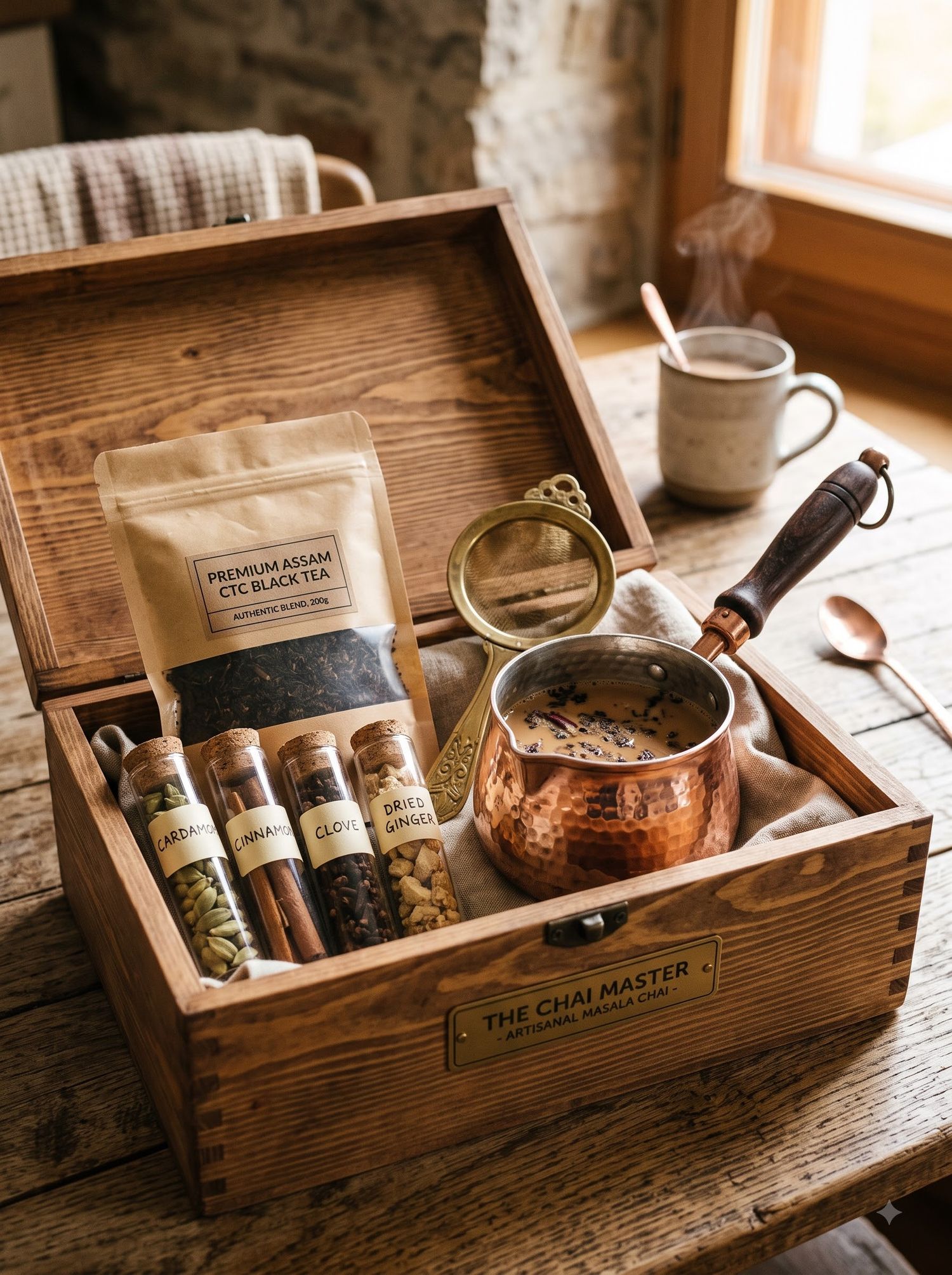 Masala Chai Making Kit (Copper Pan + Blend + Spice Jars)