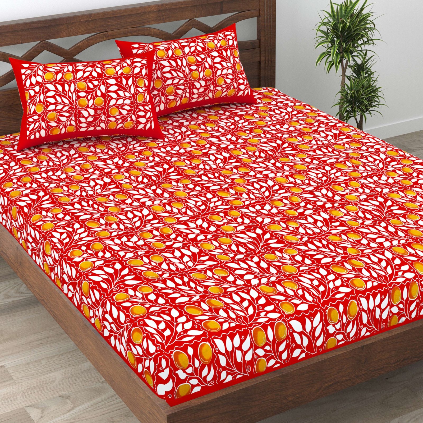 Rajasthani Traditionally Printed Cotton Doublebed Bedsheet With Pack of 2 Pillow Covers - Image 2